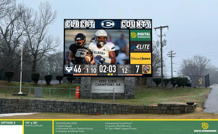 The Elbert County Board of Education (BOE) is expected to vote on a nearly $350,000 "digital matrix board" for the Granite Bowl during its April 15 meeting. The above rending is what the scoreboard may look like. (Photo courtesy of the BOE)