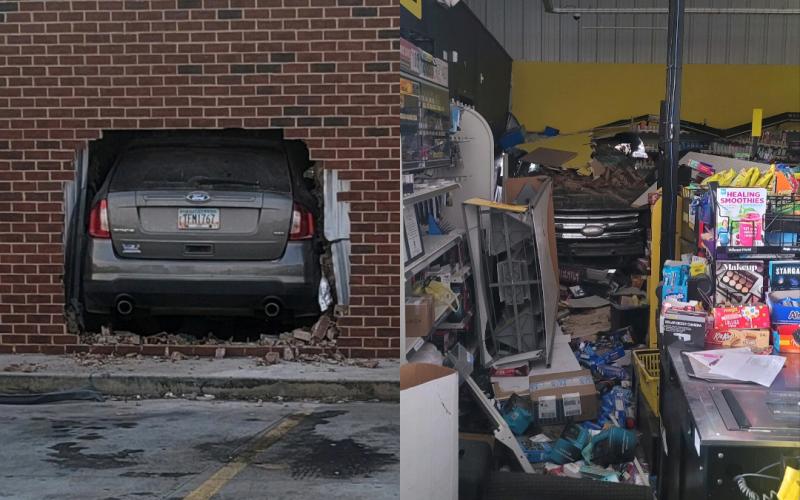 A Bowman woman was arrested and charged with a DUI and three counts of aggravated assault, among other charges, after crashing into the Bowman Dollar General Aug. 22. (Photos courtesy of Elbert County Emergency Services)