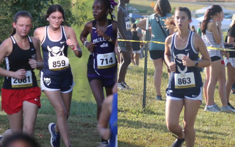 MaKaylie Harris (left) and Kennedy Ray (right) run through the field during the North Georgia Championships hosted by East Jackson High School Aug. 26. (Photos by Wells)