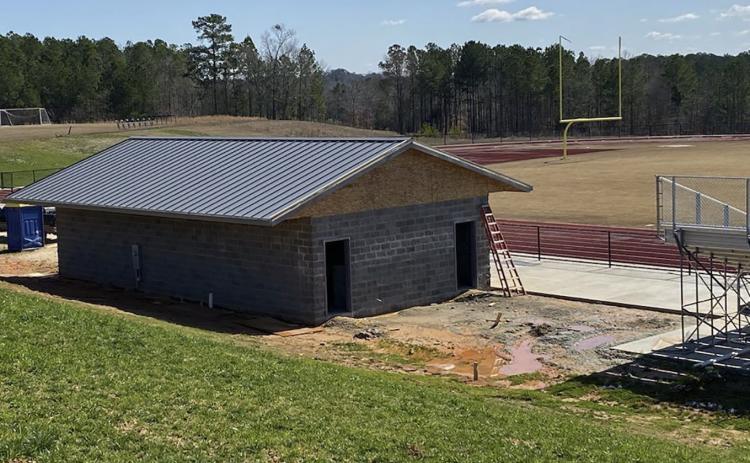 Inclement weather has delayed construction of an 1,100-square foot concession stand and restroom facility at the Elbert County Middle School track. (Photo special to The Star)  