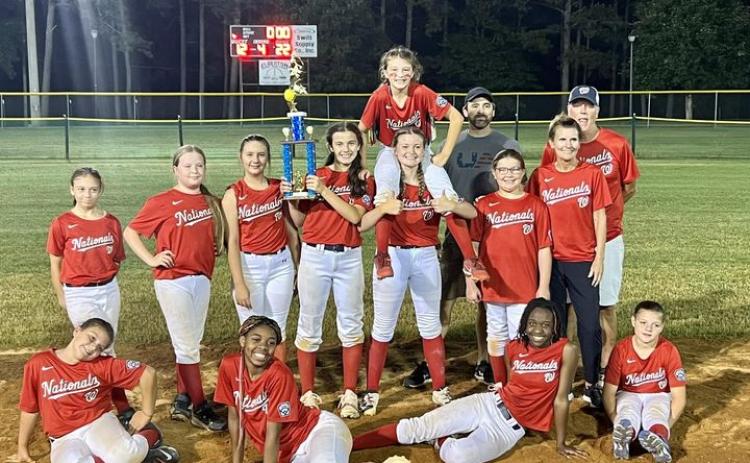 The Nationals were crowned the 11-12-year-old softball champions after defeating the Cubs 17-12. The team includes Camdyn Kurtz, Lily Bobo, Kyonona Butler, Sophie Black, Jasper Butler, Reece Oakley, Erica Christian, Tiyah Turman, Cassidy James, Brooklynn Davis and Lillian Butler. Keith Floyd is head coach.