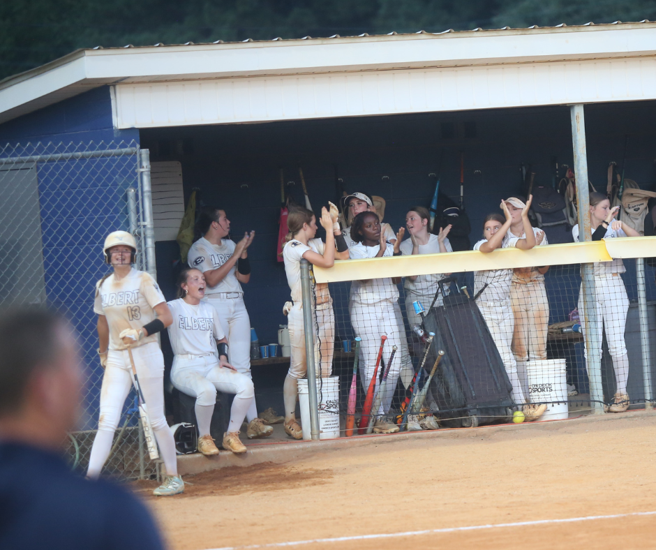 The Elbert County dugout celebrates a base hit. (Photo by Bo Underwood)
