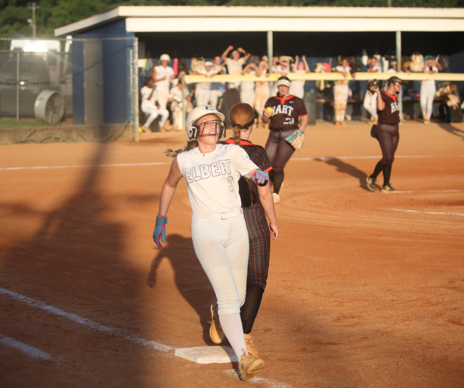 Haley Jones reaches first base. (Photo by Bo Underwood)