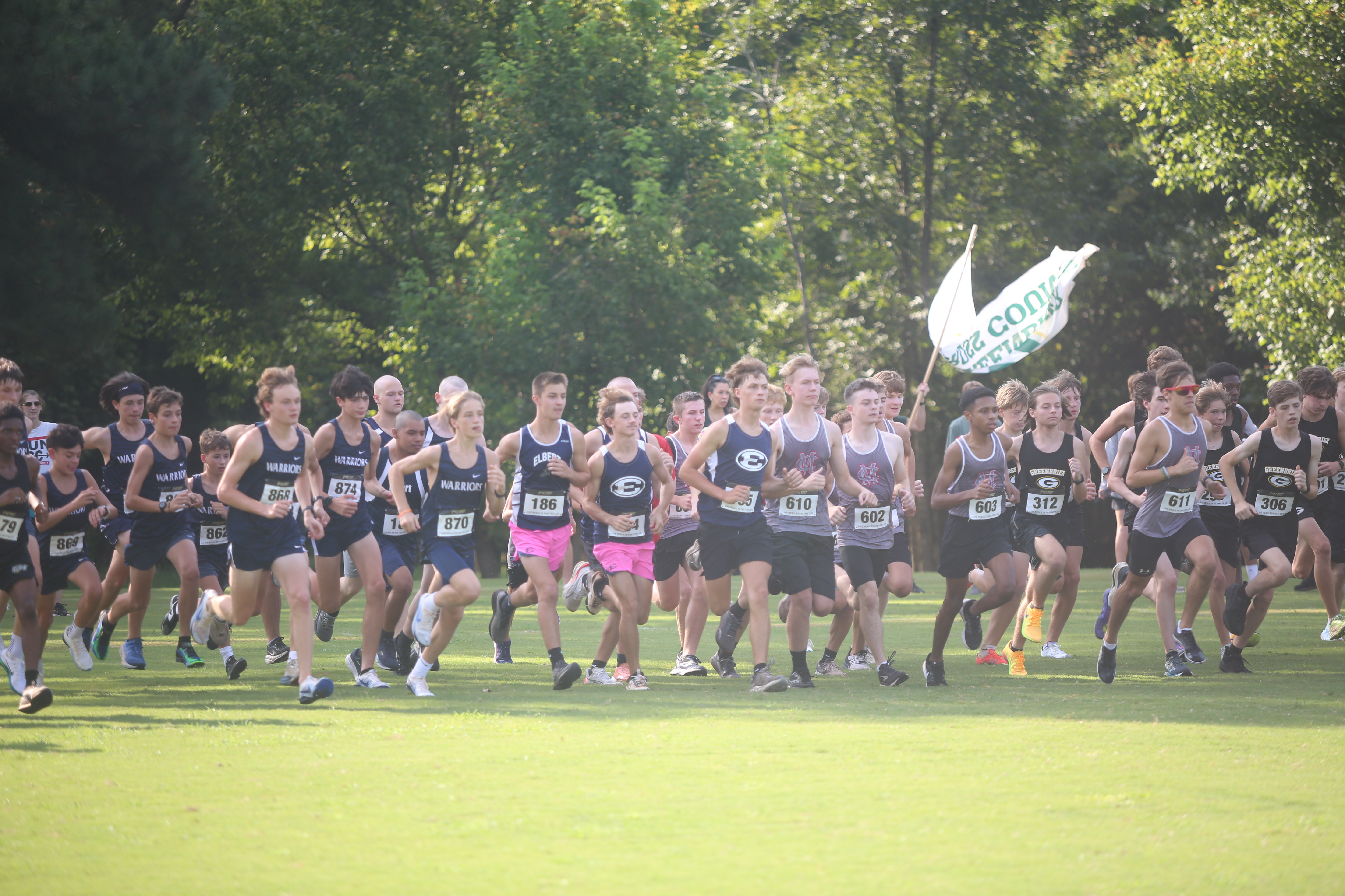 The Elbert County boys' cross country team runs at Athens Christian School August 15. (Photo by Bo Underwood)