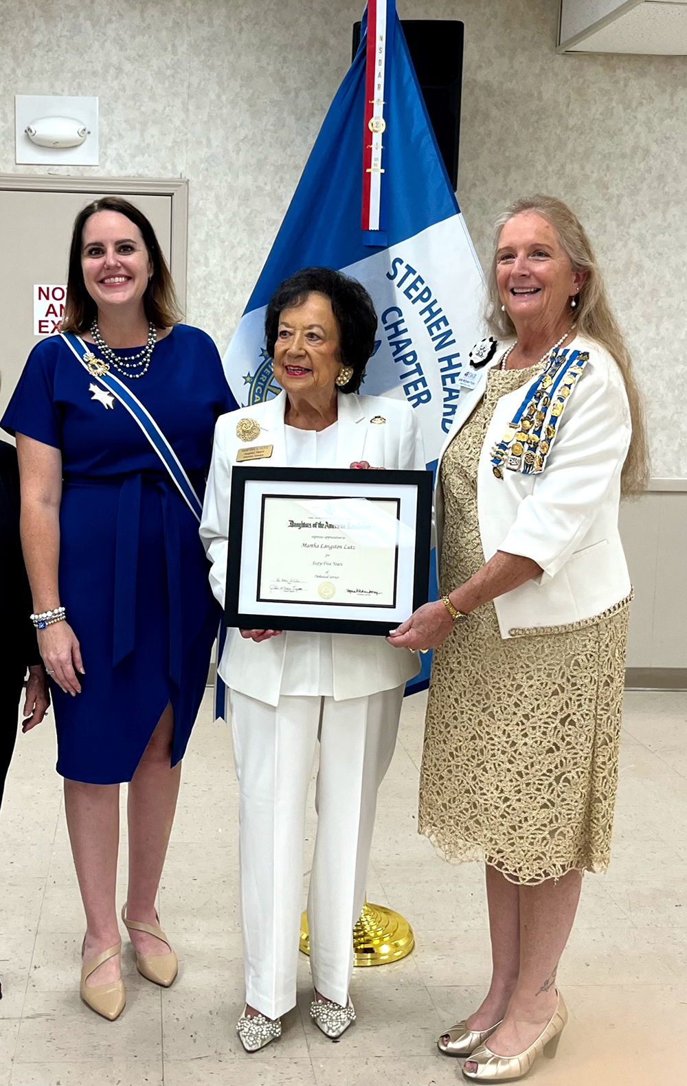 Martha Langston Lutz was recognized by the National Society Daughters of the American Revolution for 65 years of service. (Photo courtesy of NSDAR)