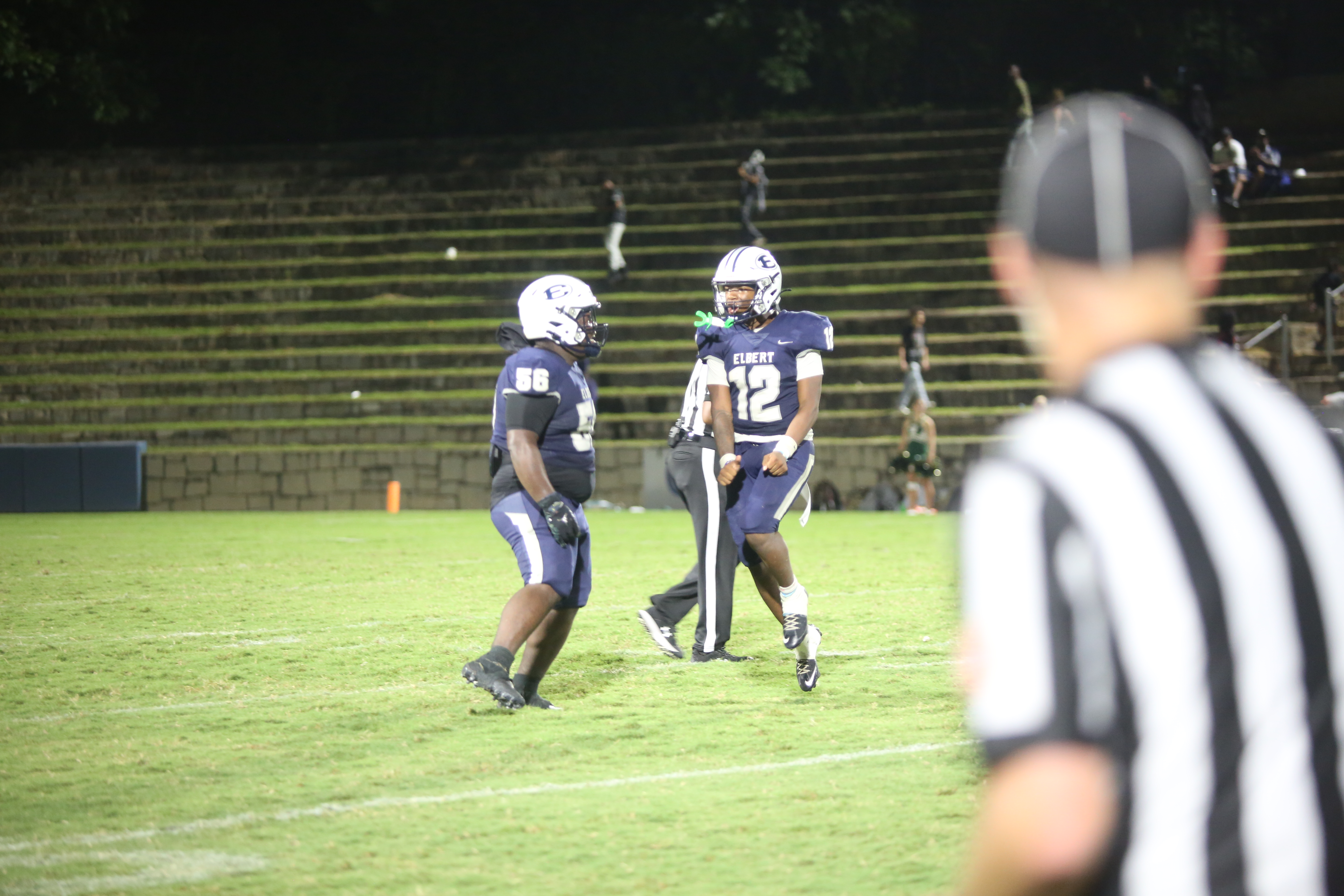 Exavier Jones (12) celebrates his interception with Jerrell Sims (56). (Photo by Bo Underwood)