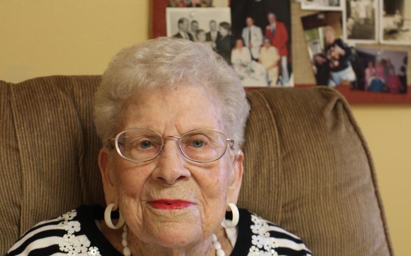 Martha Vickery Hewell, who will turn 100 years old next week, said square dancing with her late husband Clyde was their favorite activity. ‘It was our life,’ she says. (Photo by Scoggins)
