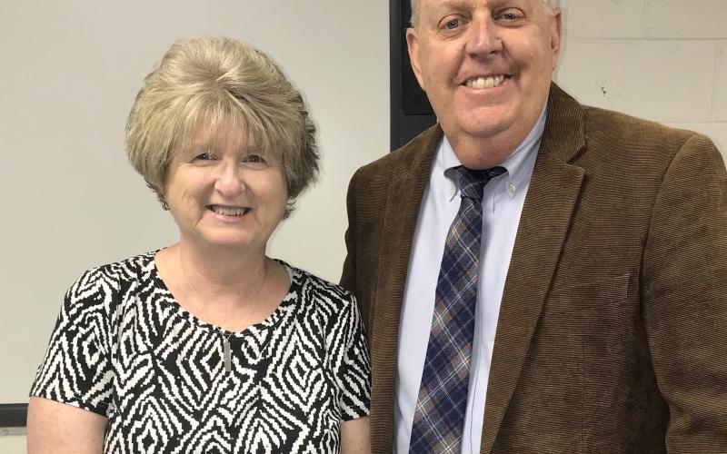 Bell with BOE Employee of the Month Delores Fleming from ECPS