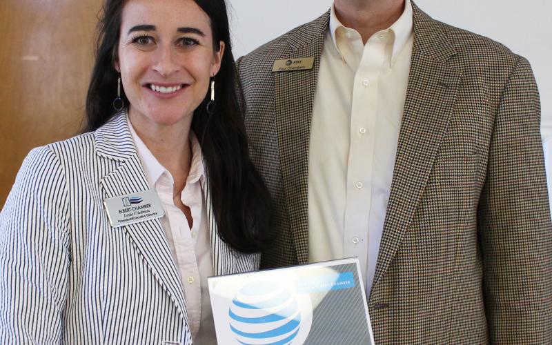 Chamber President Leslie Friedman (left) and AT&amp;T’s Paul Chambers. (Photo by Scoggins)