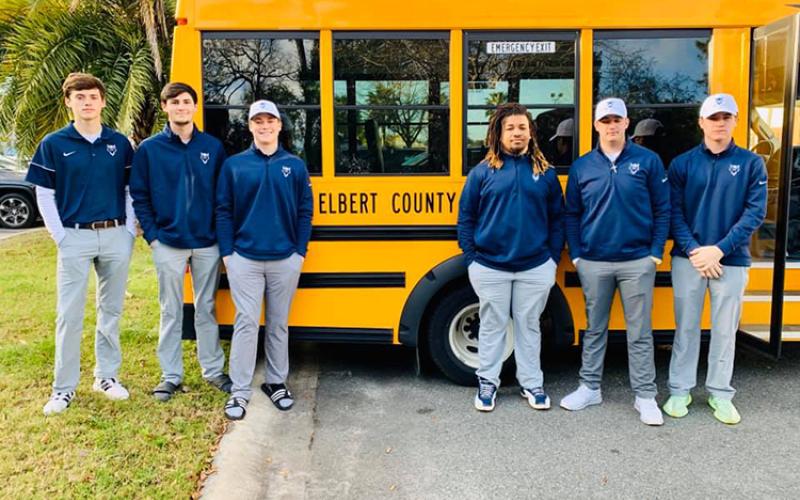 Blue Devil golfers (L-R) Nathan Thornton, Evan Yeargin, Ashford Bennett, Tamar Burton, Eli Goff and Brady Starrett finished as runners-up in the Camden Classic Feb. 22 at Osprey Cove Golf Club at St. Marys. (Photo special to The Star)