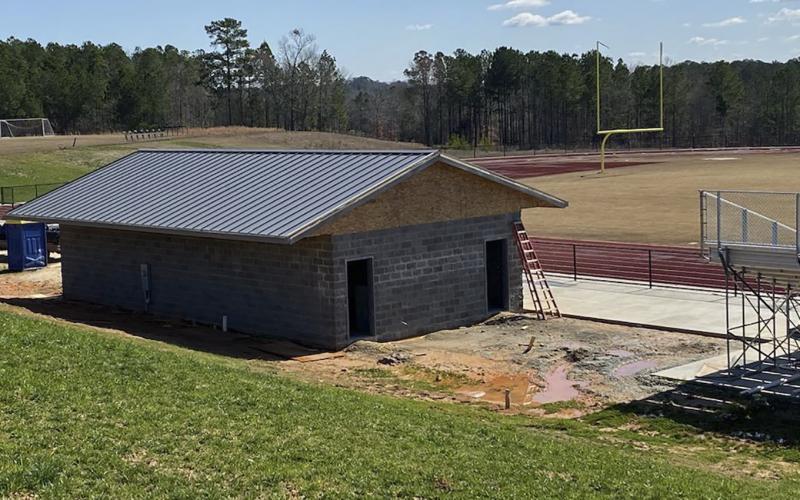 Inclement weather has delayed construction of an 1,100-square foot concession stand and restroom facility at the Elbert County Middle School track. (Photo special to The Star)