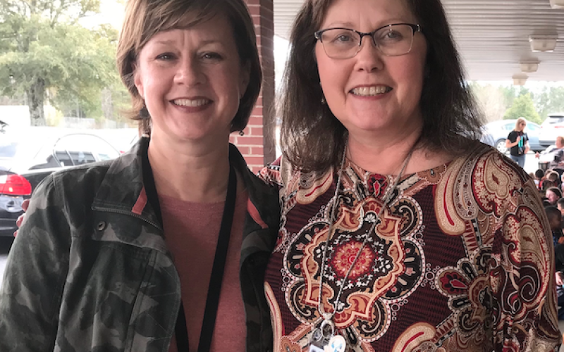 Daily traffic cops ... Elbert County Primary School Assistant Principal Laura Albertson and Principal Rosa Harris. (Photo by Jones)
