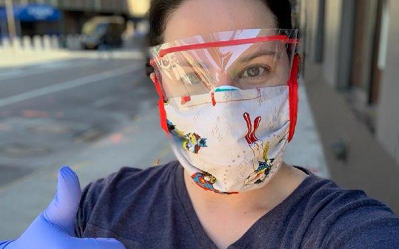 Franklin County native and nurse Joanna Davis Malcom is pictured during her recent mission to New York City to help the city’s overwhelmed hospital system during the coronvirus pandemic. Malcom is wearing a shirt made for her by Franklin County’s Paula Tyner.