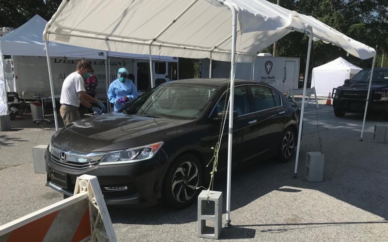Two free tests were given in one car Monday as mobile testing for COVID-19 began in Elbert County. The tests are being conducted at the Elberton Civic Center through Friday afternoon, according to officials with the Northeast (Georgia) Health District. (Photo by Jones)
