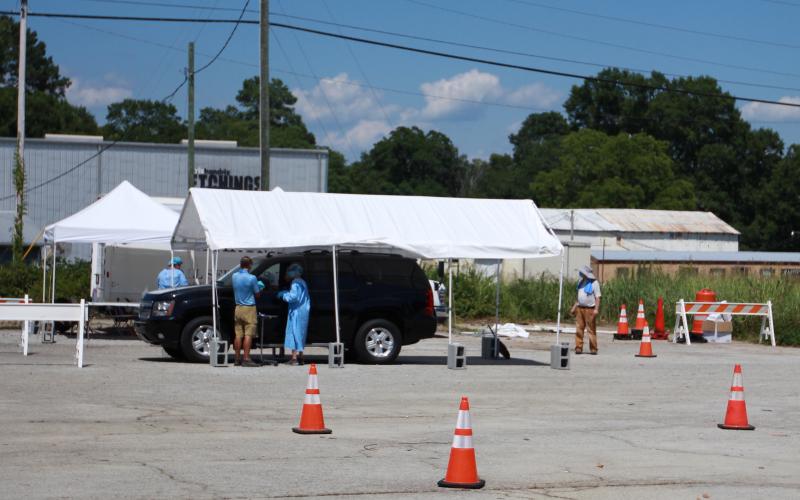 Free COVID-19 testing continued for the fourth straight week in the parking lot of the Elberton Civic Center. Testing continued in a different portion of the parking lot because of activities being held at the civic center on Tuesday and Thursday of this week. (Photo by Scoggins)