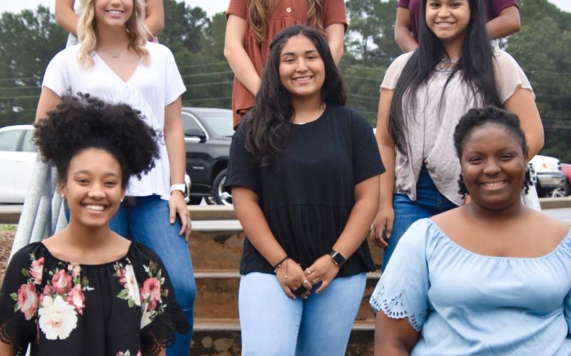 Candidates for Elbert County Homecoming Queen are (front row, L-R) Jedihah Williams, Jamera Allen, (second row, L-R) Ellie Jourolmon, Melanie Guerrero, Coraima Vargas, (back row, L-R) Marilyn Flores, Elizabeth Brady and Aniyah Robertson.