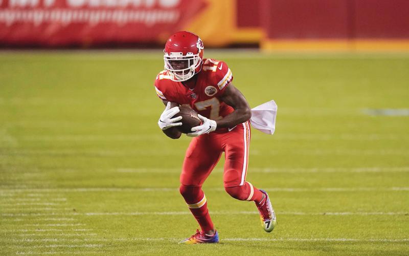 Kansas City Chiefs wide receiver Mecole Hardman’s cleats are shown for “My Cause My Cleats” during warm ups before an NFL football game against the Denver Broncos in Kansas City, Mo., Sunday, Dec. 6. (Photo courtesy of Charlie Riedel)