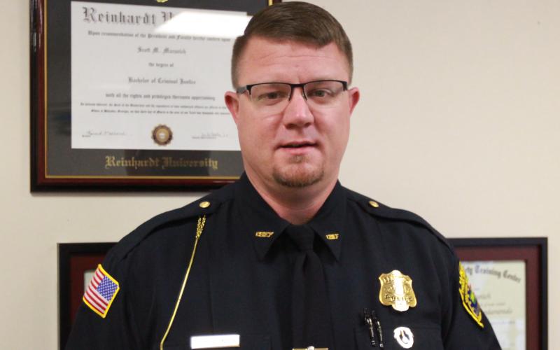 New Elberton Police Chief Scott Marunich, who grew up in Minnesota, joined the U.S. Army in 1996 and served in Kuwait in Operation Desert Shield and was stationed at Georgia’s Fort Stewart and Fort Benning, Louisiana’s Fort Polk and California’s Fort Irwin. He was also deployed to Kuwait and was a part of Operation Desert Shield between the first and second Gulf Wars. (Photo by Scoggins)