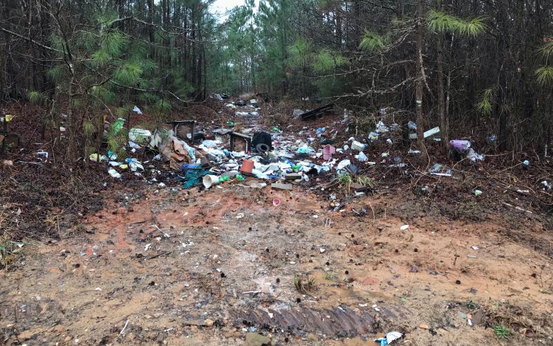 One of two particularly bad places for illegal dumping and trash disposal in Elbert County, according to Elbert County Community Development and Code Enforcement Manager Allen Hulme, is on Campbell Street Extension, shown here from a photo taken Saturday. The other location is on Mineral Springs Road in areas located all the way from Lexington Highway to Athens Highway. (Photo by Jones)