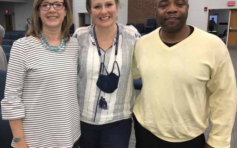 Three new administrators were named by the Elbert County Board of Education at Monday night’s BOE work session. The new administrators are (L-R) Principal Laura Albertson at Elbert County Primary School (replacing the retiring Rosa Harris), Director Dr. Audrey Johnson at Paul J. Blackwell Learning Center (replacing Dr. Sonya Barnett) and Principal Jasper Huff at Elbert County Elementary School (replacing Stephanie Wiles). (Photo by Jones)