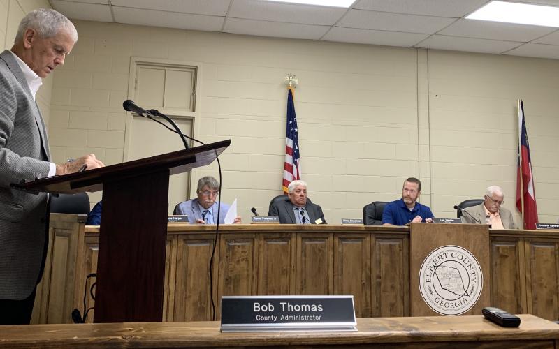 Elbert County’s Board of Commissioners, shown here in Monday night’s meeting, have some tough decisions to make on pay raise requests by the Elbert County Sheriff’s Office and the Elbert County Emergency Medical Services. (Photo by Scoggins)