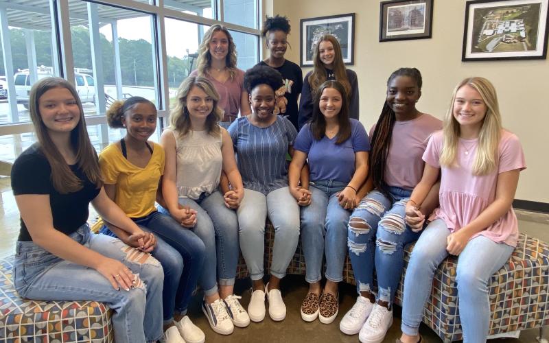 Homecoming court members are (seated, L-R) Jade Partain, Taniah Cunningham, Lacie Hall, Tariyah Allen, Katie Hobbs, Jordan Glaze and Karis Gary. On the back row are class representatives (L-R) sophomore Georgia Phillips, junior Jamia Allen and freshman Hannah Brady.