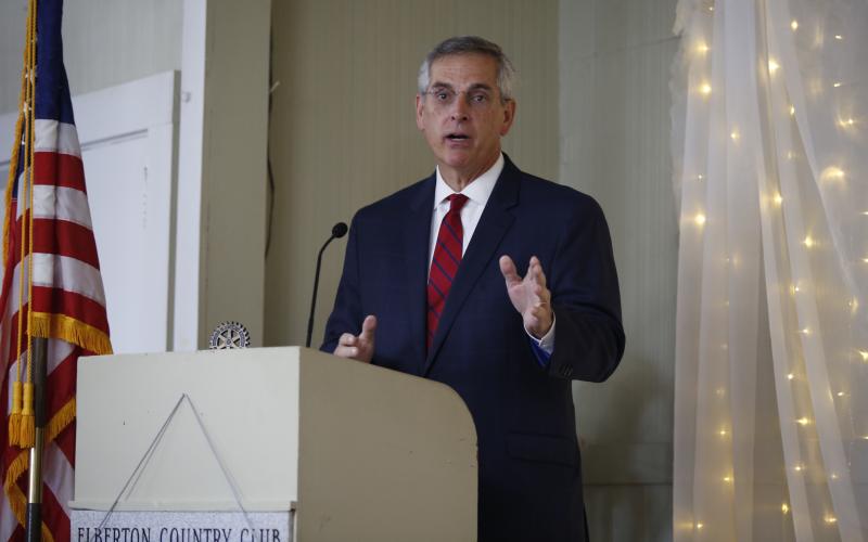 Georgia Secretary of State Brad Raffensperger told the Elberton Rotary Club last week that Georgia’s 2020 election results were accurate and there was no wide-spread election fraud in the state during the presidential election. (Photo by Scoggins)