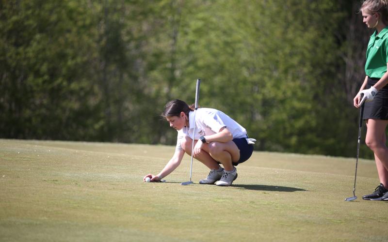 Both the Devils and Lady Devils golf teams defeated Franklin County during a match at the Elberton County Club Tuesday, April 12. Pictured during the match is Lady Devil golfer Abby Bryant. (Photos by Scoggins)