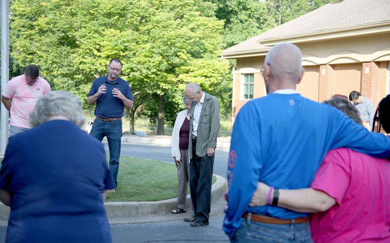 More than a dozen community members attended the National Day of Prayer at The Medical Center of Elberton Thursday, May 5. The prayer was led by pastors and other community leaders from around Elbert County. (Photo by Scoggins)