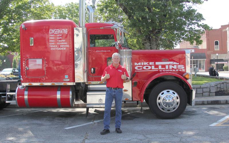 Republican congressional candidate Mike Collins visited The Elberton Star office during a campaign stop on the Elberton square Wednesday, June 15. Collins won the June 21 primary against Vernon Jones and will face Tabitha Johnson-Green for the District 10 seat in November. (Photo by Wells)