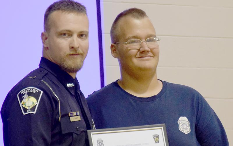 Elbert County Sheriff’s Office Cadet Explorer Cole Nix (right) received the Lt. Rodney Pilgrim Leadership Award during the Explorers graduation held by the Royston Police Department Friday, July 22.