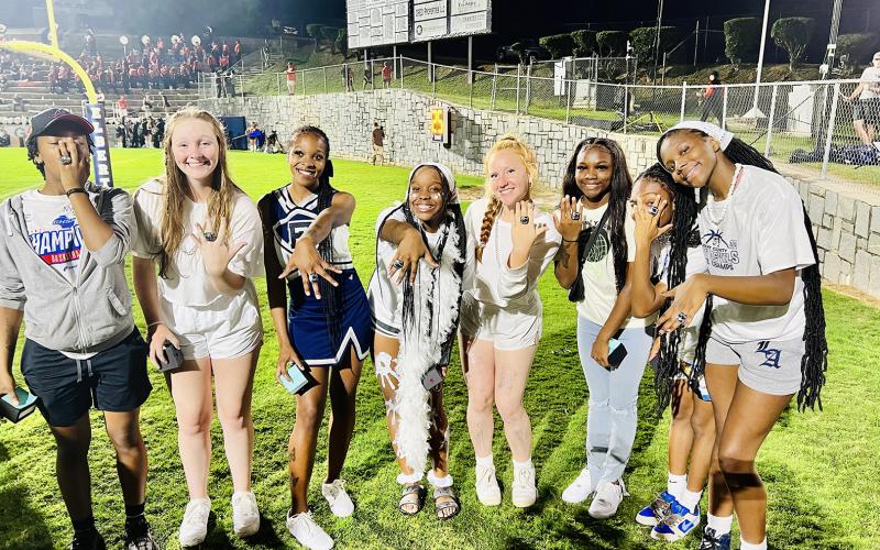The 2021-2022 Elbert County Lady Devils basketball team received their state championship rings during halftime of the Elbert vs. Hart football game Friday, Aug. 19 in the Granite Bowl.