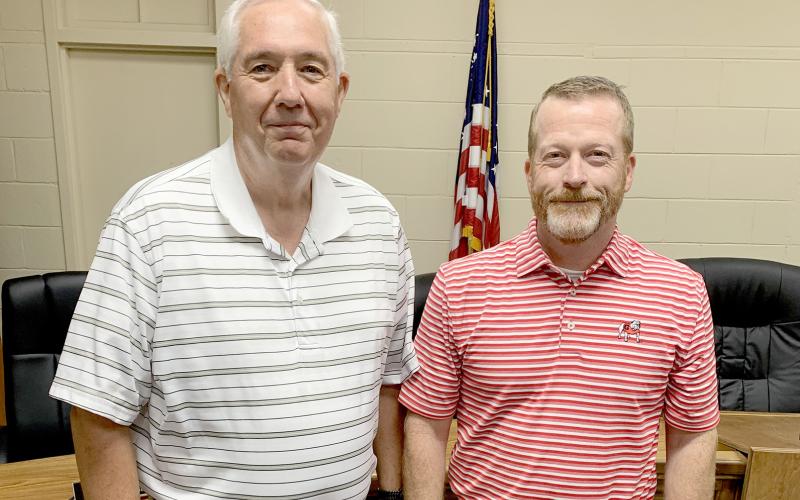 David Hunt (left), pictured with Chairman Lee Vaughn, was appointed by the Elbert County Board of Commissioners to fill the vacant District 1 seat during Monday night’s meeting. (Photo by Scoggins)