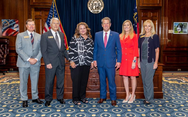 Pictured during McCall’s swearing in ceremony in the governor’s office Aug. 25 are (L-R) Georgia Vocational Rehabilitation Agency Board Member Craig Camuso, Board Chair Tom Wilson, Board Member Jane Gaines McCall, Gov. Brian Kemp, First Lady Marty Kemp and Board Secretary Sandy Adams.