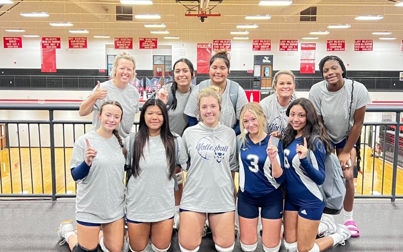 The Elbert County Volley Devils defeated Johnson High School in two sets by score of 25-15 and 26-24 Aug. 25 at Rabun County High School. The Volley Devils are scheduled to travel to Athens Christian School Thursday for games against the Eagles and Tallulah Falls High School. (Photo courtesy of Elbert County True Blue Booster Club)