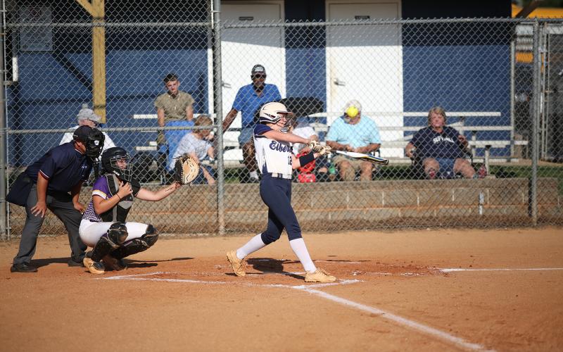 Sophomore Emily Booth had three hits, two runs and two RBIs during the region opener against Athens Christian. (Photo by Scoggins)