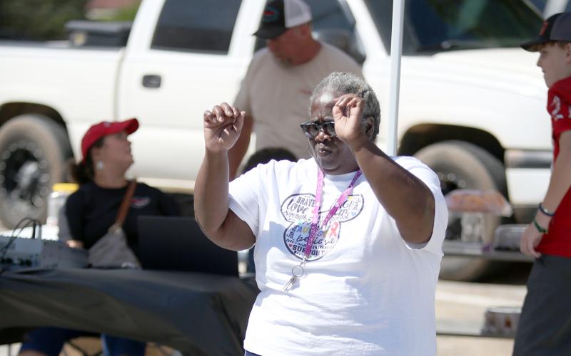 The annual Bowman Fall Festival included a good time filled with dancing on the downtown square Saturday, Sept. 24. While music played, the 706’ers line dancers boogied to the music along with Bowman Librarian Vivian Barnes. (Photos by Scoggins)