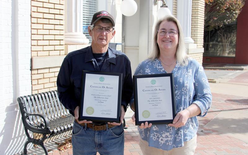 The Elberton Star recently won a trio of first place awards in the Georgia Press Association’s 2022 Advertising Contest. Earl Saxon and Advertising Designer Barbara Slay. (Photo by Scoggins)