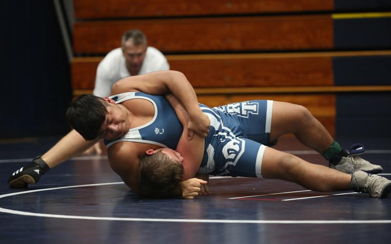 Mat Ram Jesus Mills finished in first place during the Ram Invitational Saturday, Nov. 5 before helping lead the team to a 3-0 day at the region duals Thursday, Nov. 10. The Rams are scheduled to travel to Social Circle for the Redskin Rumble Saturday. (File photo by Scoggins)