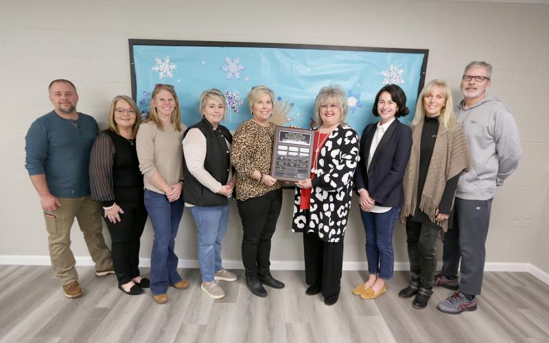 Sponsors include (L-R) Matt Berry of Berry Funeral Home, Lorrie Shaw, Advantage Elbert IDD Program Manager, Erin Ray, Advantage IDD Interim Director, Erin Webb, Dewy Rose Baptist Church, Angie Brown, Hart EMC, Tammy Dalton, Friends of Advantage Executive Director, Leslie Friedman, First United Methodist Church, Sandy Adams, Friends Helping Friends Executive Director and Jeff Adams. (Photo by Scoggins)