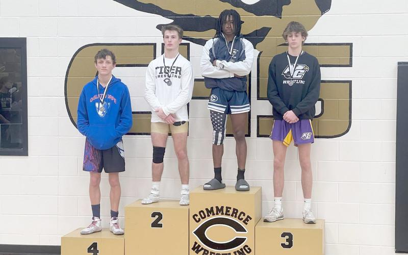 Mat Devil Isiah Davis was one of Elbert’s three wrestlers who brought home an area championship from the Area 8A Traditional Tournament Feb. 4. Carter Fleming brought home the third area championship while the Mat Devils qualified 10 wrestlers for the GHSA State Traditional Sectionals.