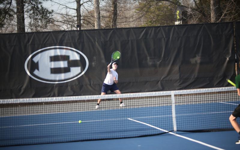 Devils and Lady Devils Emily Poon, Justin Brown, Broughton Smith and Katie Nguyen kicked off the 2023 tennis season Feb. 7 against Tallulah Falls at McWilliams Park. (Photos by Wells)