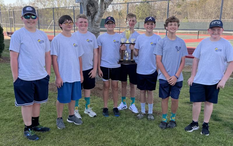 Pictured (above, L-R) are Coach Mylie Merfeld, Thomas Hewell, Adrian Jenkins, Landon Bowman, Ty Johnson, Tommy Beahringer, Jackson Calcutt, Mitchell Wheeler, Kylin Norton and Coach Anya Human