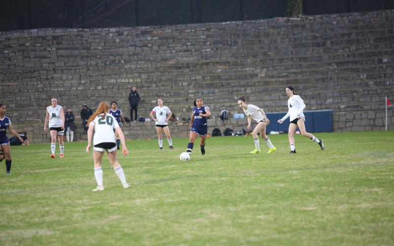 Victoria Medellin takes the ball down the field during the Lady Devils’ 8-1 loss against Tallulah Falls March 9. (Photo by Wells)
