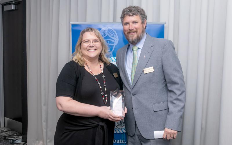 Elbert County Probate/Magistrate Court Judge Stephanie Hewell (left) is pictured with the Council of Probate Court Judges President Judge B. Shawn Rhodes as she receives the 2023 Rising Star award.