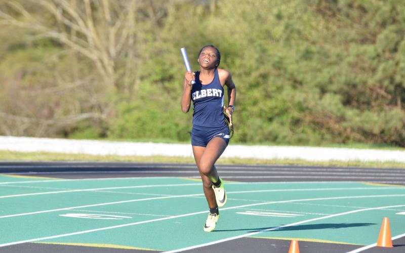 Lady Devil Zacheanna Tate was part of the first-place winning 4x100 meter relay and 4x200 meter relay teams as well as the first place finisher in both long jump and triple jump. (Photo by Shane Scoggins, Franklin County Citizen Leader)
