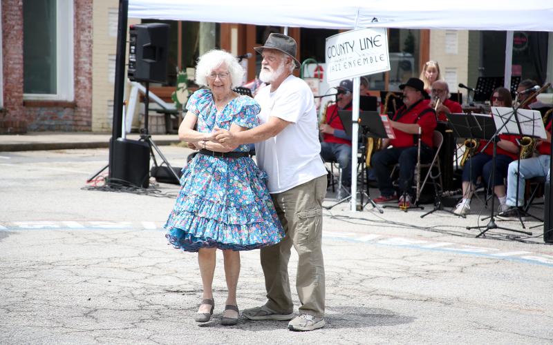 Members of the Happy Feet Dance Club including (L-R) Robert Davenport, Patsy Suttles, Carolyn Clarke and Richard Peek enjoyed dancing to the music of the County Line Jazz Ensemble at the Bowman Spring Festival Saturday, April 22. For more photos, see page 4A. (Photos by Scoggins)