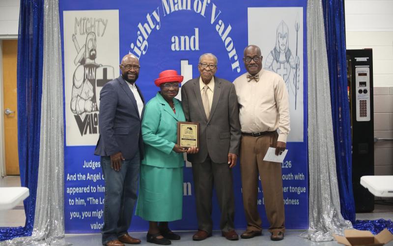 The Mighty Men of Valorr and Womenn of God recognized their 2023 “Mighty Men of Valorr and Womenn of God” during a ceremony held at the Elbert County Government Complex May 20. James and Jasper Allen (above) and Bob and Karen Hardy were recognized as “Couples of God.” Pictured during the event are (L-R) Sam McIntosh, Jasper Allen, James Allen and John Barnett. (Photo by Wells)