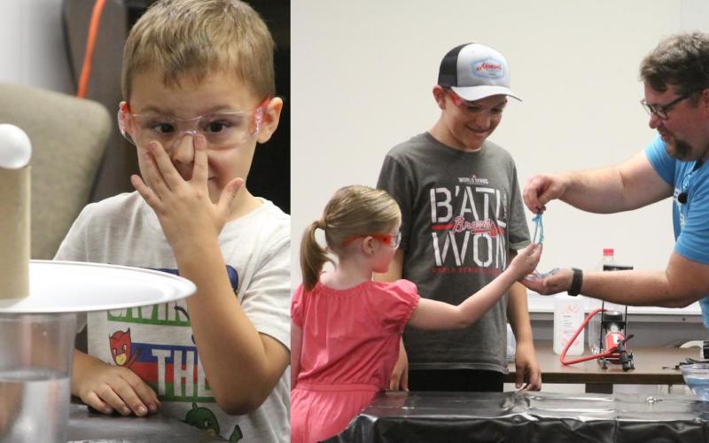 The Elbert County Public Library kicked off this year’s Summer Reading Program “All Together Now” Friday, June 2 with STEAM activities and presentations from Talewise. Attendees learned about, and participated in, different hands-on science experiments throughout the program. (Photos by Hall)