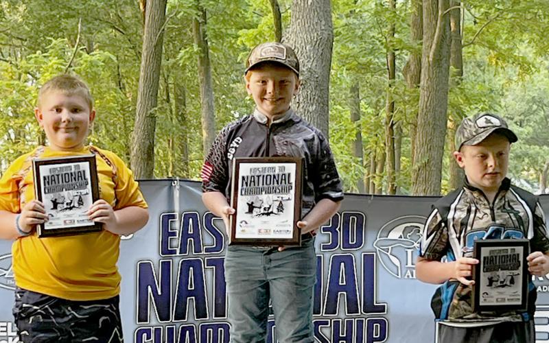 Elbert County’s Boyd Carrington (middle) was crowned the 2023 S3DA male Junior Eagle pins National Champion during the 2023 Eastern S3DA 3D National Championship in Rend Lake, Illinois June 15 through June 18. Carrington, who participates in Disciple Archery through Dewy Rose Baptist Church, was crowned the national champion following a state champion award and 2023 shooter of the year award during the Georgia S3DA 3D State Championship event in Maysville June 10.